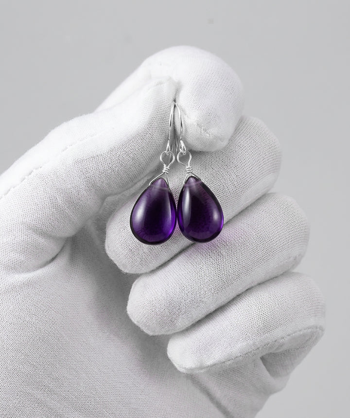 Simulated Amethyst Smooth Purple Earrings 1.2" – Sterling Silver or 14k Gold