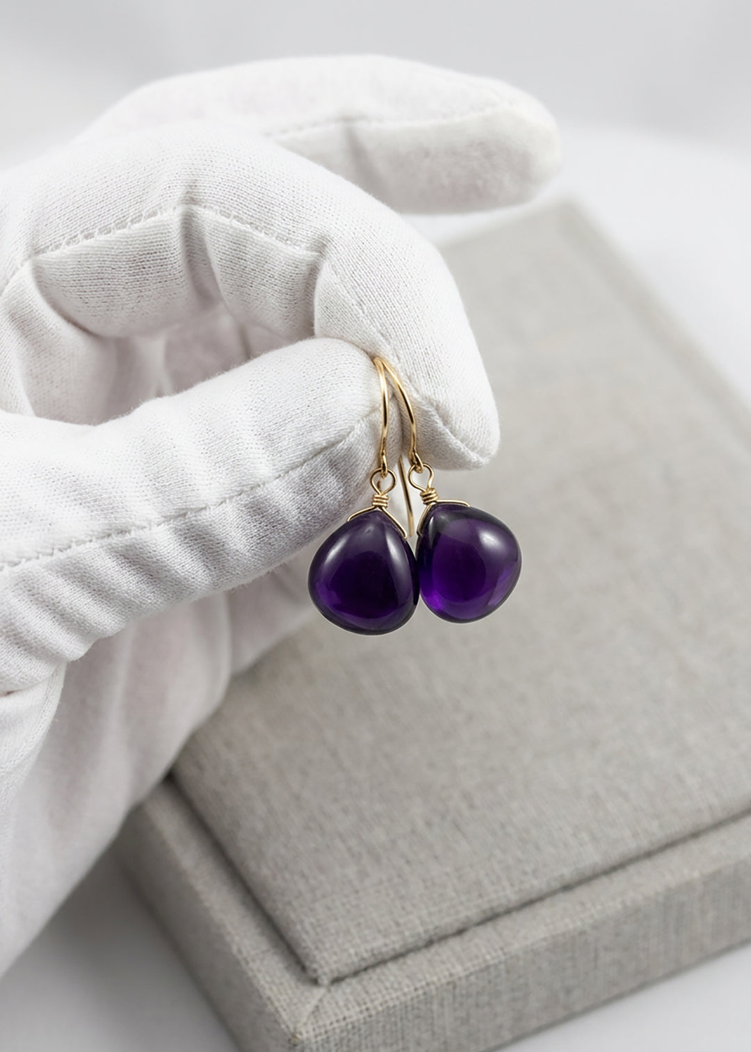 Simulated Amethyst Purple Smooth Earrings 1.1" – Sterling Silver or 14k Gold