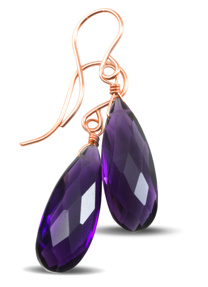 Simulated Amethyst Purple Earrings 1.4" – Sterling Silver or 14k Gold