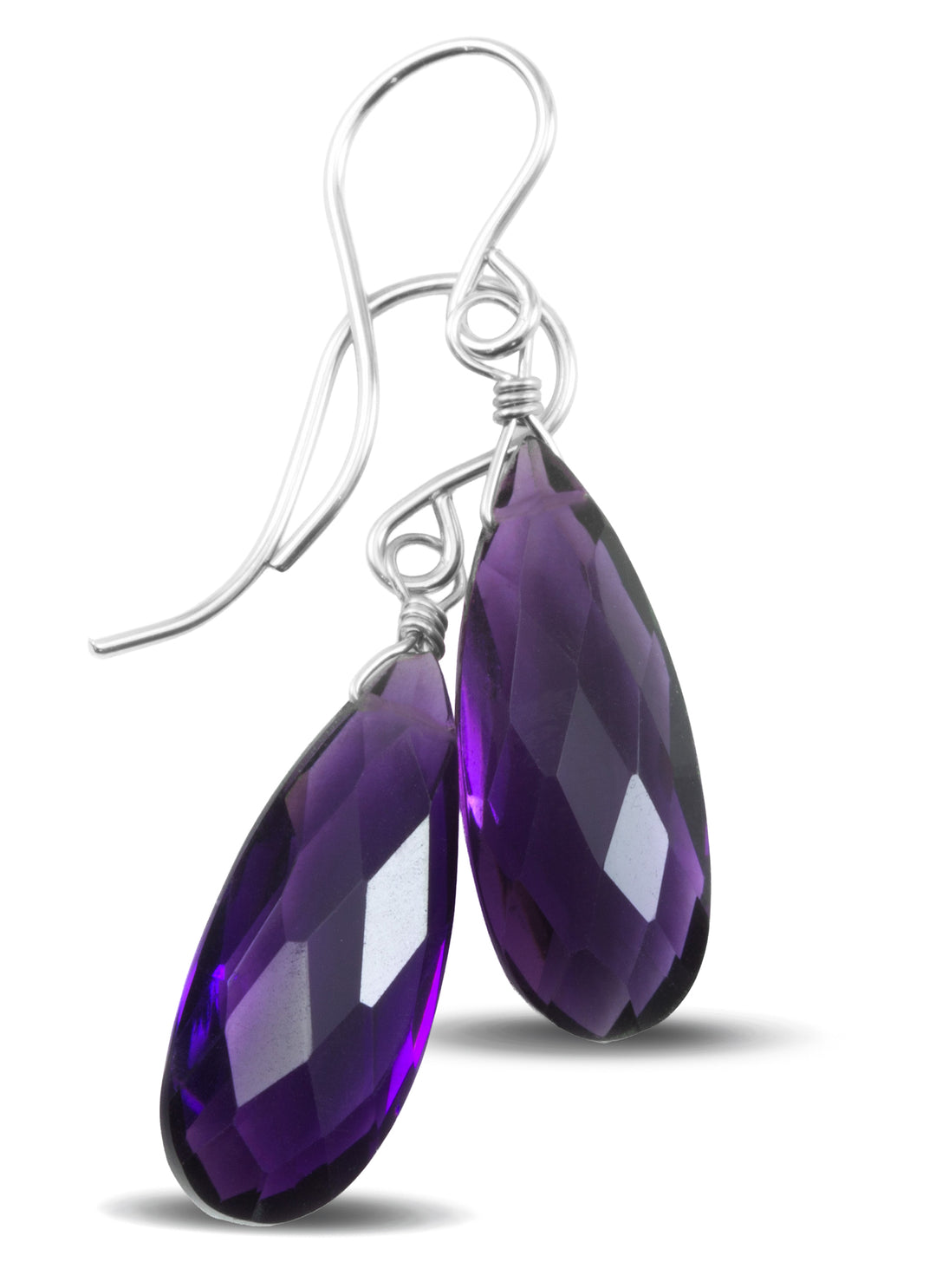 Simulated Amethyst Purple Earrings 1.4" – Sterling Silver or 14k Gold