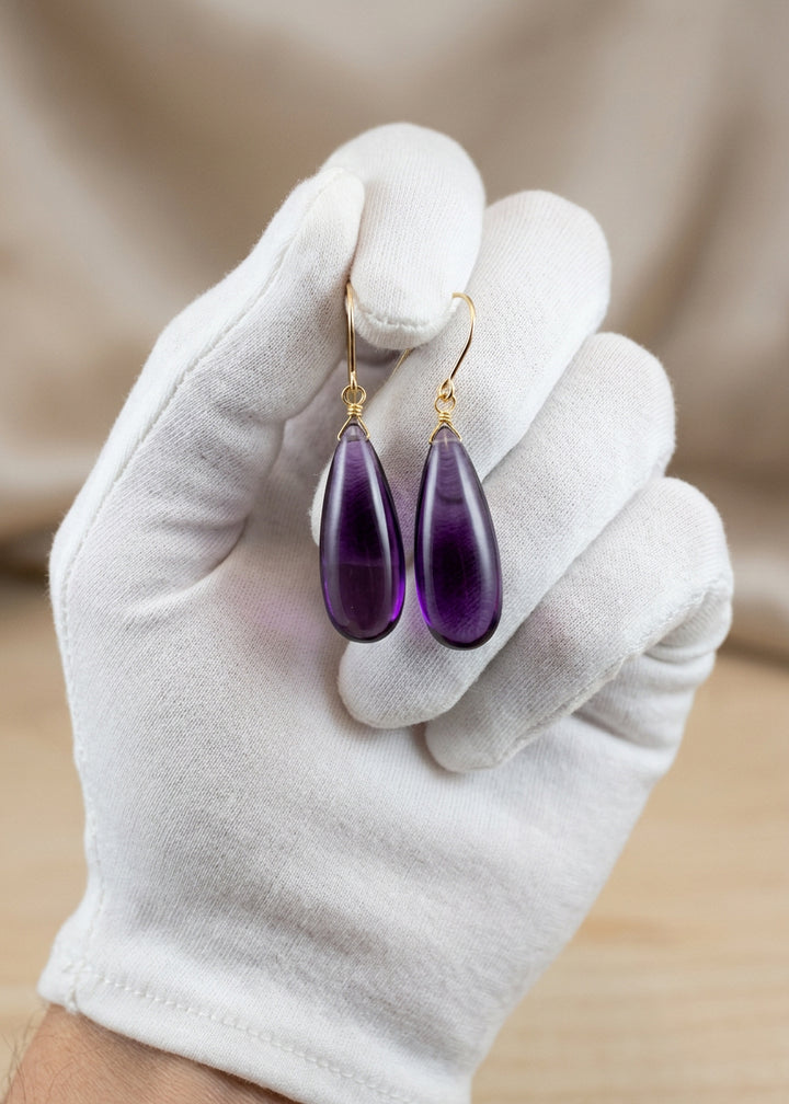 Simulated Amethyst Purple Earrings 1.4" – Sterling Silver or 14k Gold