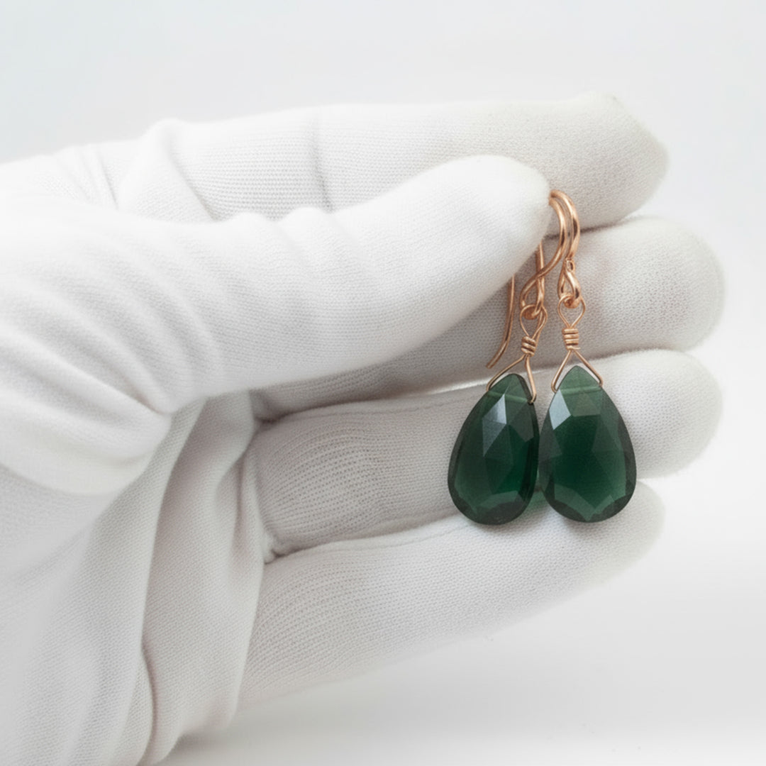 Green Smoky Sim Tourmaline Earrings Pear Briolette Smokey Olive Drops 14k Solid Gold or Filled or Sterling Silver Classic Faceted Cut Drops
