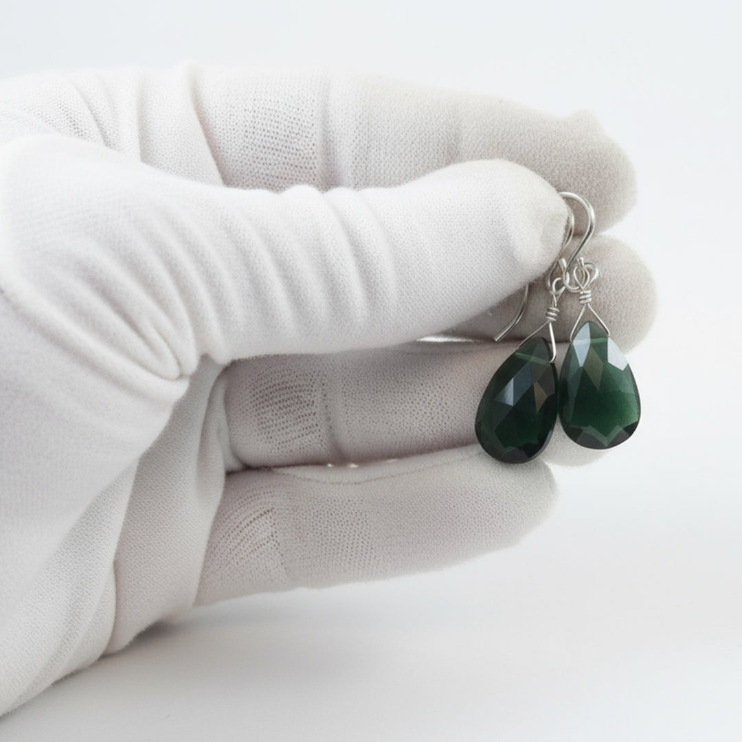 Green Smoky Sim Tourmaline Earrings Pear Briolette Smokey Olive Drops 14k Solid Gold or Filled or Sterling Silver Classic Faceted Cut Drops