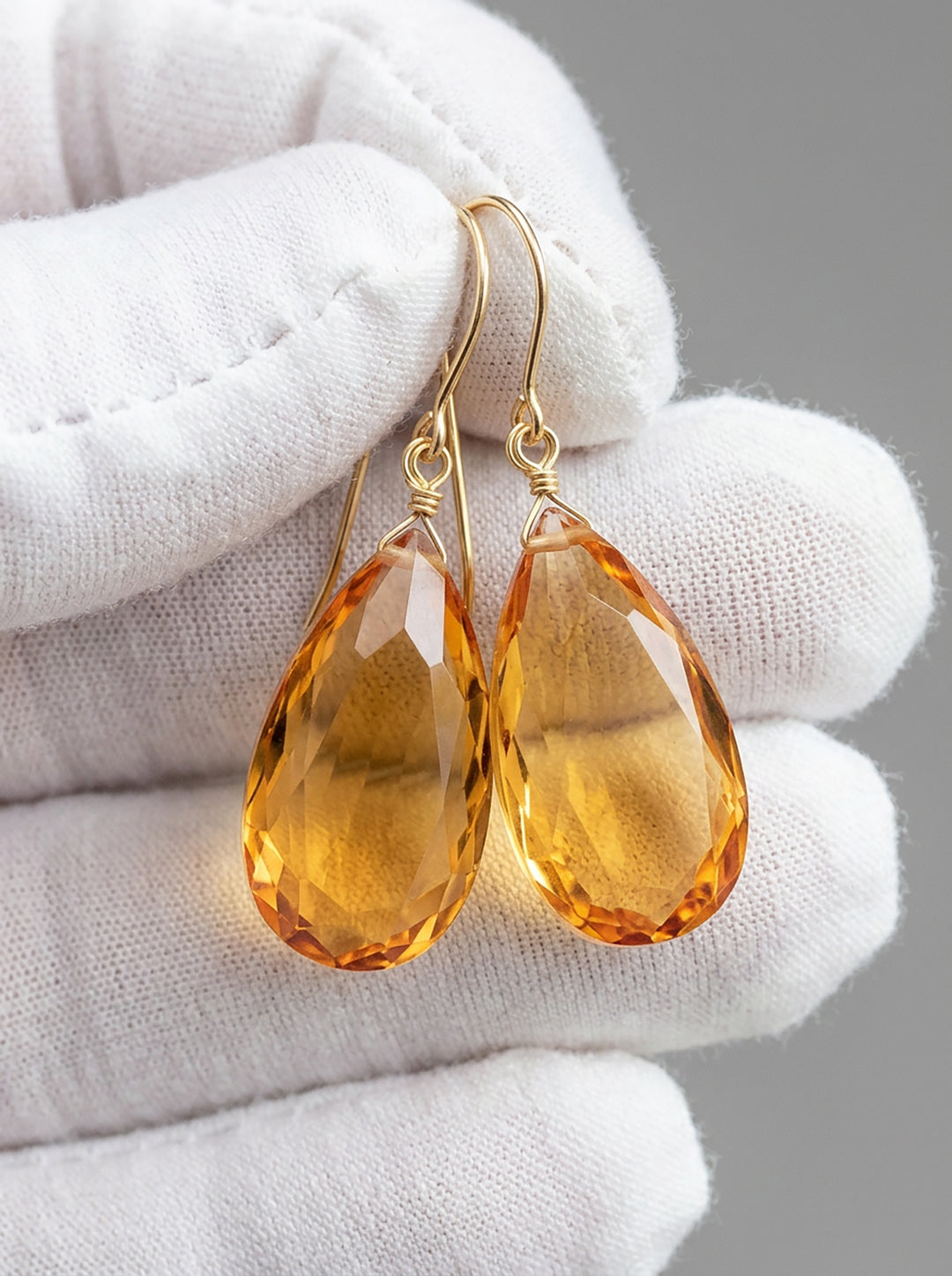 Madeira Simulated Citrine Earrings Dark Yellow Large Faceted Teardrops Drops 14k solid gold or filled or Sterling Silver