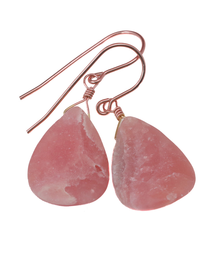 Pink Rhodochrosite Earrings Smooth Natural Teardrop Dangle Drops Sterling Silver or 14k Solid Gold or Filled Natural Earthy Pink Simple Drop