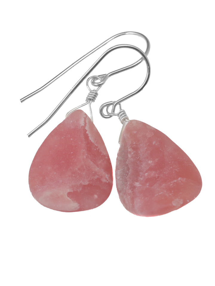 Pink Rhodochrosite Earrings Smooth Natural Teardrop Dangle Drops Sterling Silver or 14k Solid Gold or Filled Natural Earthy Pink Simple Drop