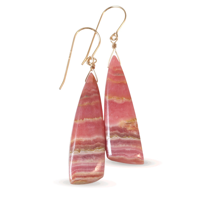 Natural Pink Rhodochrosite Earrings Large Long 2.2 Inch Dangles Sterling Silver or 14k Solid Gold or Filled Teardrops AAAA (Copy)