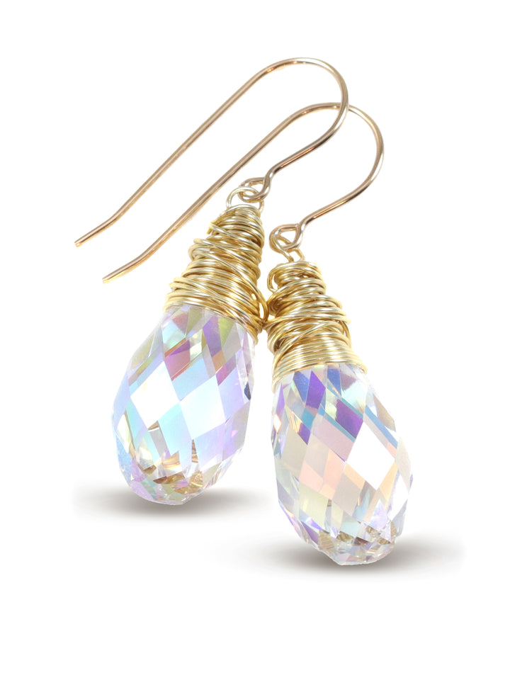 Spyglass Designs Earrings created with Crystals by Swarovski® Clear AB 14k Solid Gold or Sterling Silver Lg Briolette Dangles