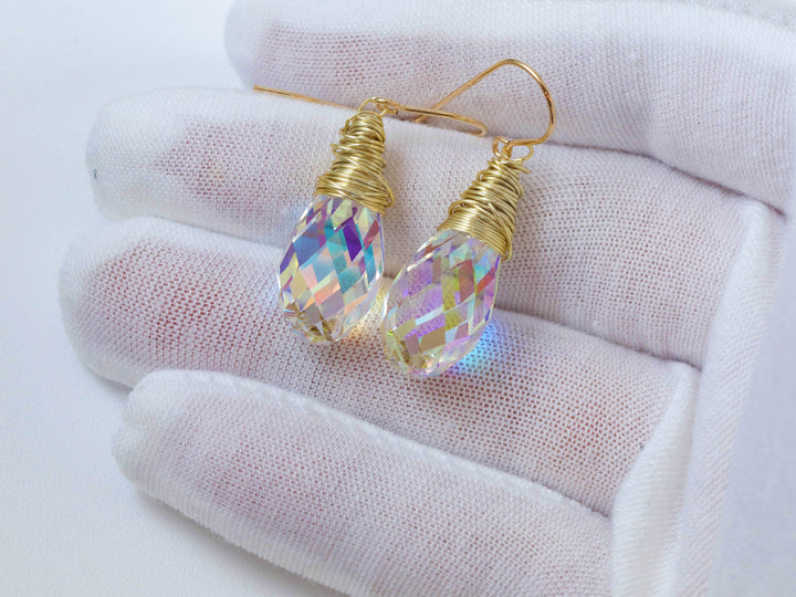 Spyglass Designs Earrings created with Crystals by Swarovski® Clear AB 14k Solid Gold or Sterling Silver Lg Briolette Dangles