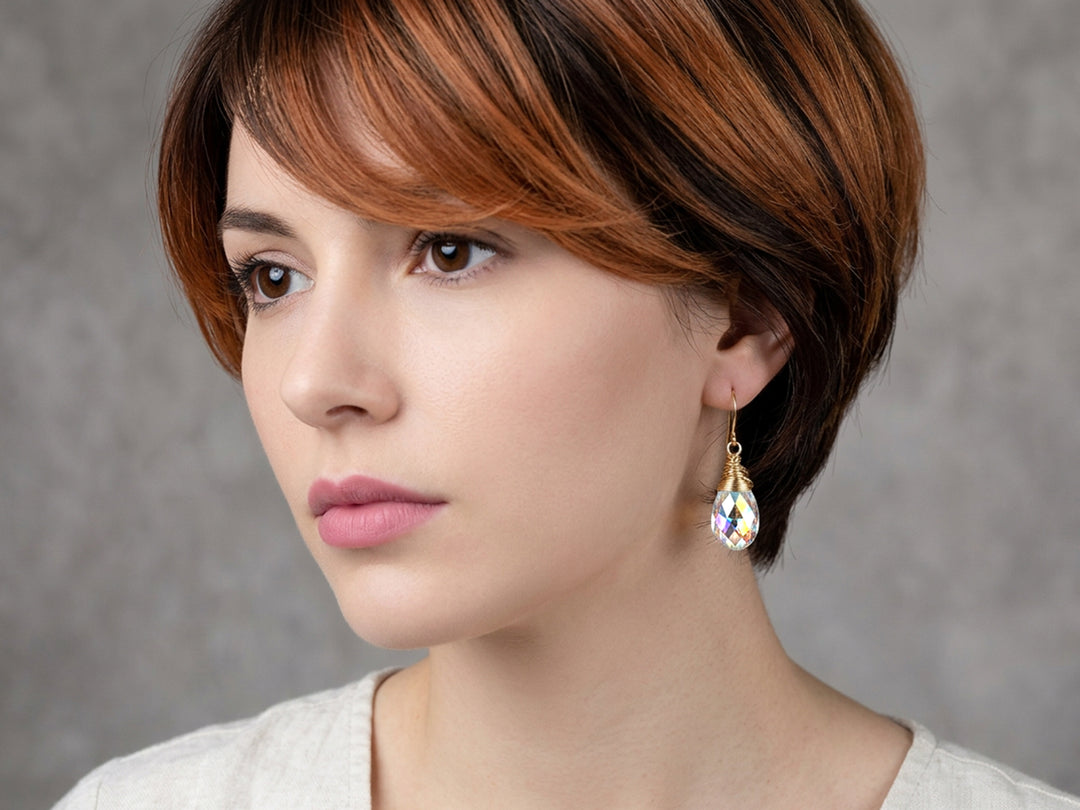 Spyglass Designs Earrings created with Crystals by Swarovski® Clear AB 14k Solid Gold or Sterling Silver Lg Briolette Dangles