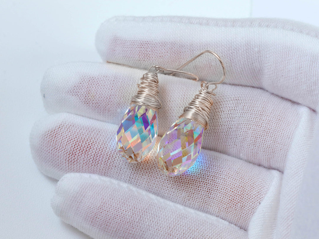 Spyglass Designs Earrings created with Crystals by Swarovski® Clear AB 14k Solid Gold or Sterling Silver Lg Briolette Dangles