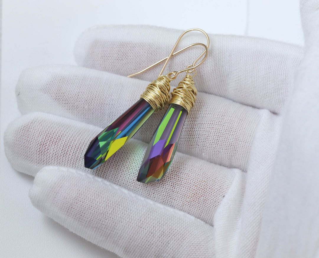 Spyglass Designs Earrings created with Crystals by Swarovski® Vitrail Multi Rainbow 14k Solid Gold or Sterling Silver Dangle 2
