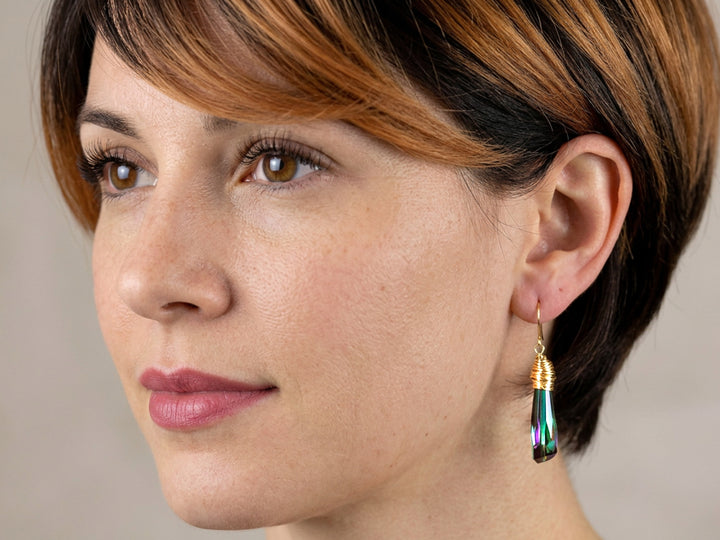 Spyglass Designs Earrings created with Crystals by Swarovski® Vitrail Multi Rainbow 14k Solid Gold or Sterling Silver Dangle 2