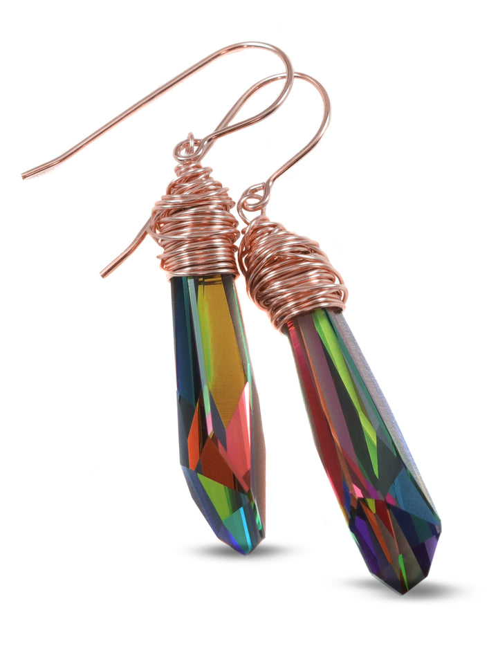 Spyglass Designs Earrings created with Crystals by Swarovski® Vitrail Multi Rainbow 14k Solid Gold or Sterling Silver Dangle 2