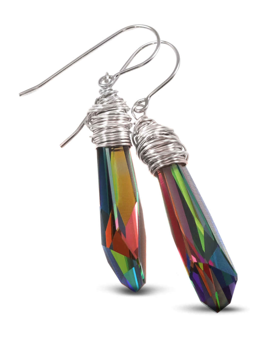 Spyglass Designs Earrings created with Crystals by Swarovski® Vitrail Multi Rainbow 14k Solid Gold Sterling Silver 2 In