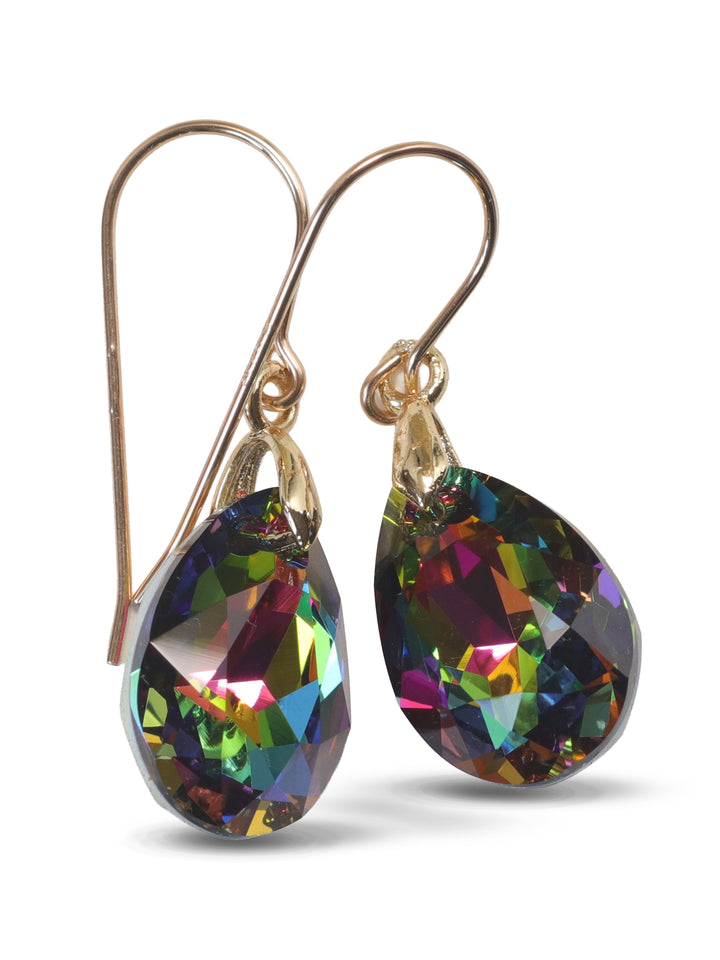 Spyglass Designs Earrings created with Crystals by Swarovski® 14k Solid Gold or Sterling Silver Dangles Multi Rainbow Color Dark