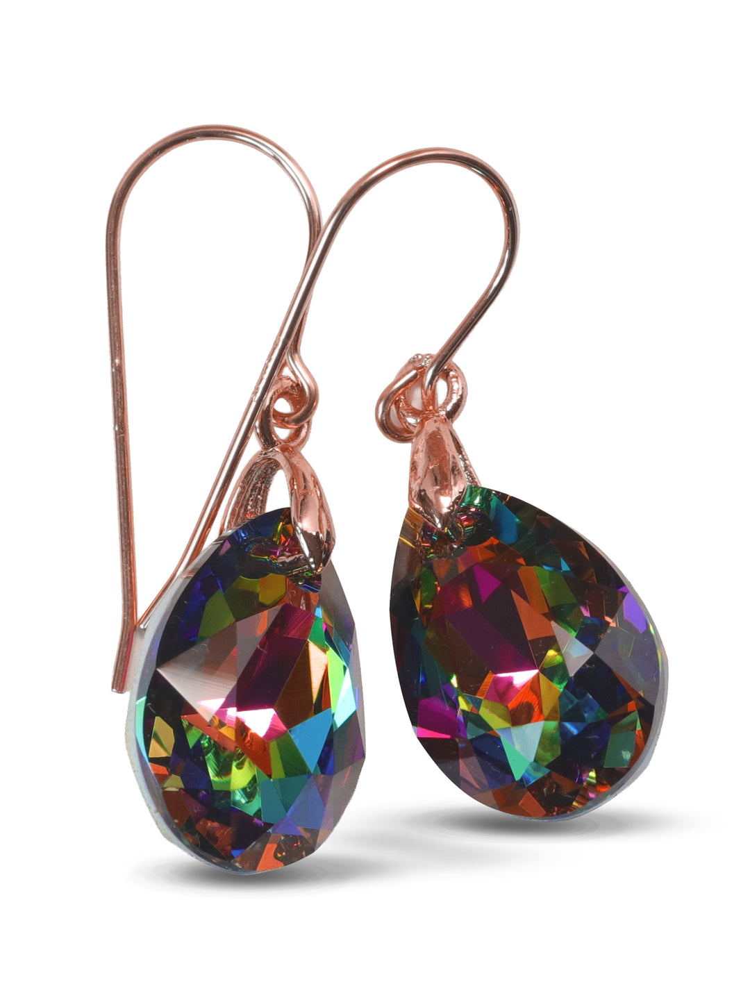 Spyglass Designs Earrings created with Crystals by Swarovski® 14k Solid Gold or Sterling Silver Dangles Multi Rainbow Color Dark