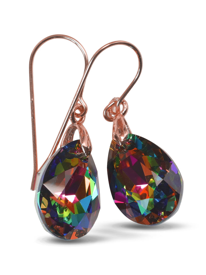Spyglass Designs Earrings created with Crystals by Swarovski® 14k Solid Gold or Sterling Silver Dangles Multi Rainbow Color Dark