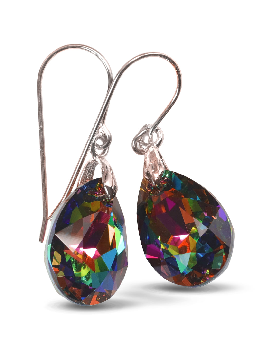 Spyglass Designs Earrings created with Crystals by Swarovski® 14k Solid Gold or Sterling Silver Dangles Multi Rainbow Color Dark