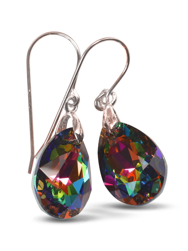 Spyglass Designs Earrings created with Crystals by Swarovski® 14k Solid Gold or Sterling Silver Dangles Multi Rainbow Color Dark