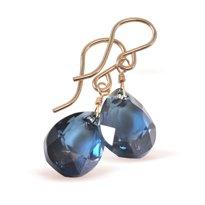 Spyglass Designs Wire Wrapped Earrings created with London Blue Sapphire Crystals 14k Solid Gold or Sterling Silver Dangles