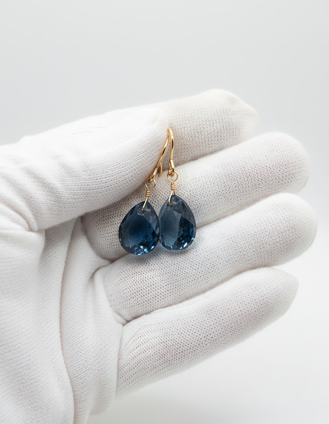 Spyglass Designs Wire Wrapped Earrings created with London Blue Sapphire Crystals 14k Solid Gold or Sterling Silver Dangles