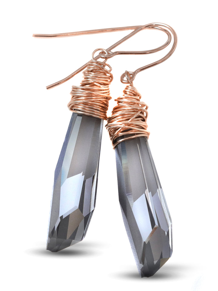 Spyglass Designs Earrings created with Crystals by Swarovski® Silvery Black Crystals 14k Solid Gold or Sterling Silver Dangle 2 in