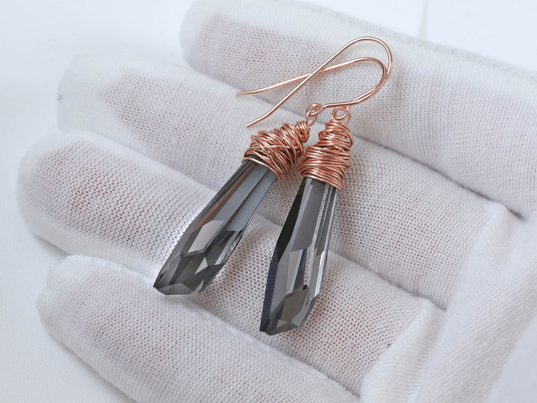 Spyglass Designs Earrings created with Crystals by Swarovski® Silvery Black Crystals 14k Solid Gold or Sterling Silver Dangle 2 in