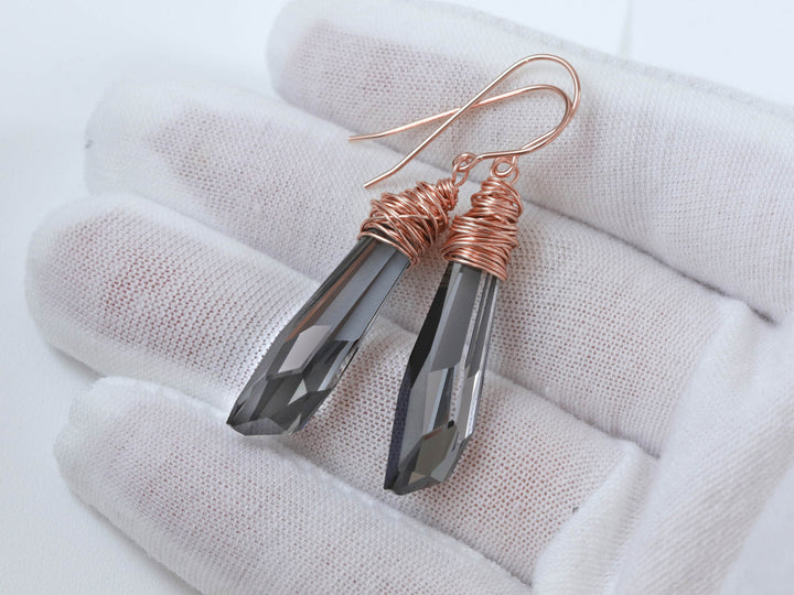 Spyglass Designs Earrings created with Crystals by Swarovski® Silvery Black Crystals 14k Solid Gold or Sterling Silver Dangle 2 in