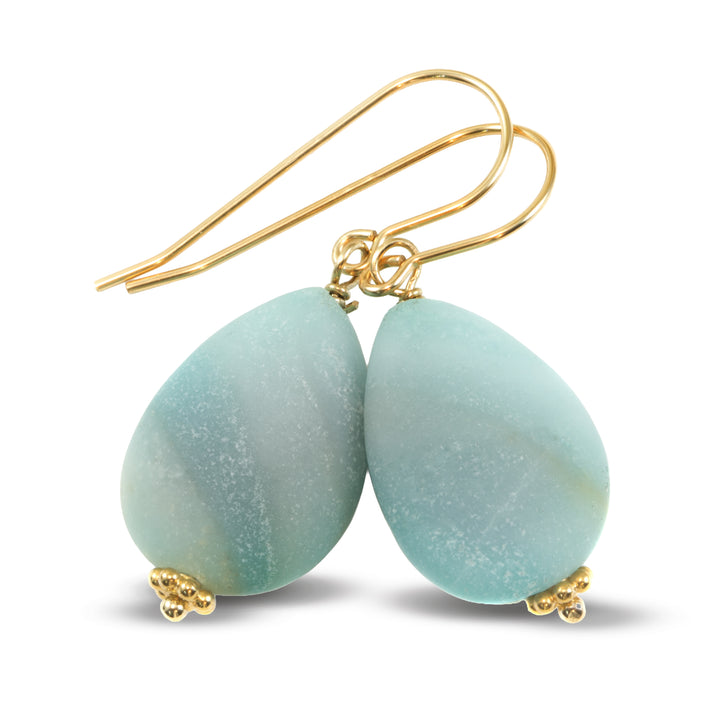 Amazonite Blue Aqua Smooth Earrings Matte – Sterling Silver or 14k Gold