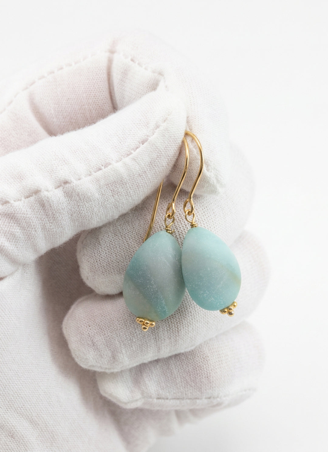 Amazonite Blue Aqua Smooth Earrings Matte – Sterling Silver or 14k Gold