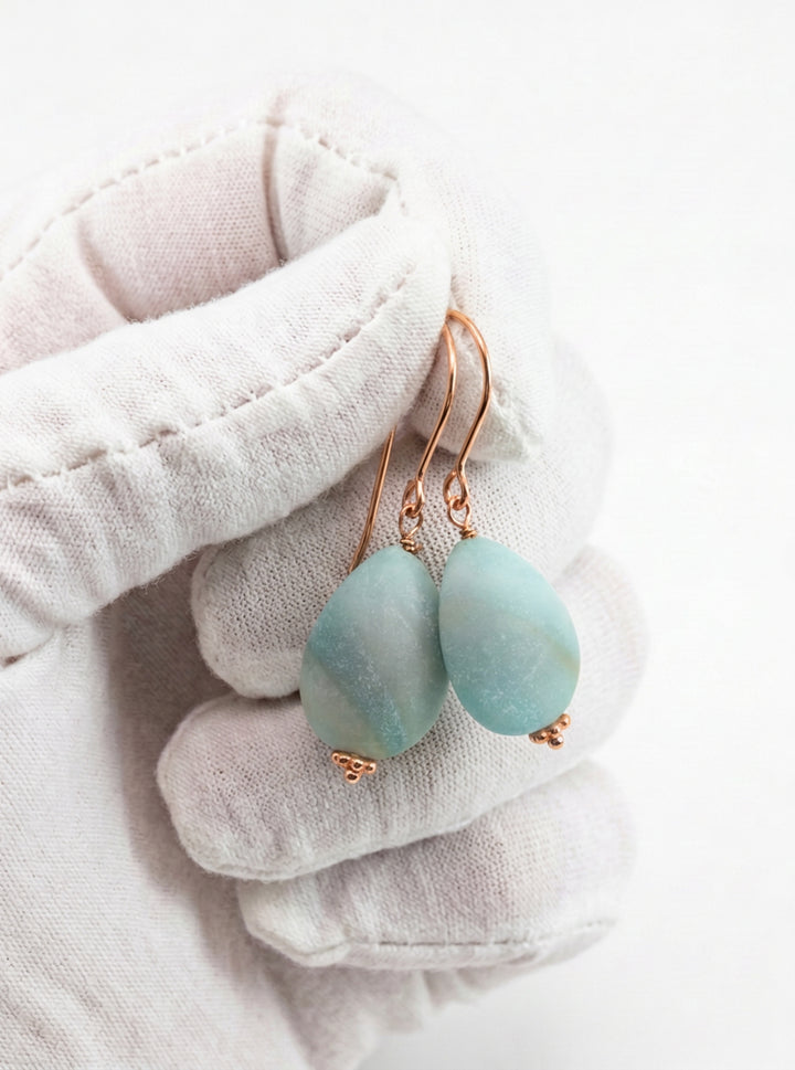 Amazonite Blue Aqua Smooth Earrings Matte – Sterling Silver or 14k Gold