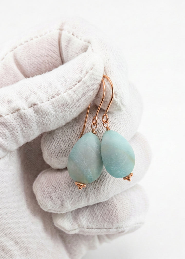 Amazonite Blue Aqua Smooth Earrings Matte – Sterling Silver or 14k Gold
