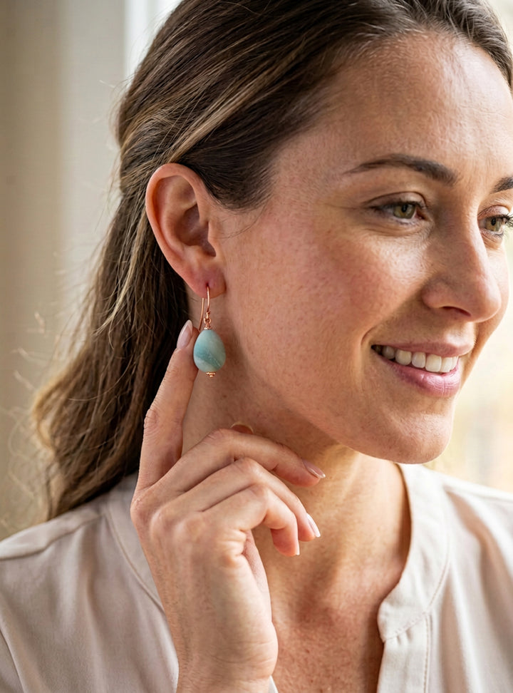 Amazonite Blue Aqua Smooth Earrings Matte – Sterling Silver or 14k Gold