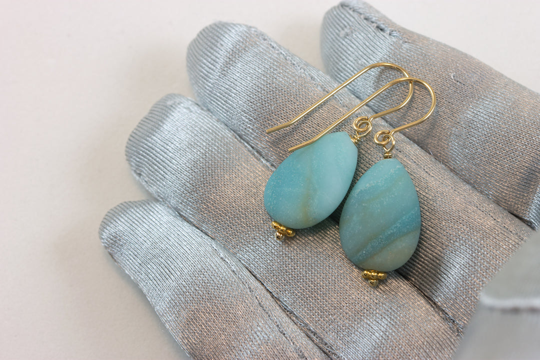 Amazonite Blue Aqua Smooth Earrings Matte – Sterling Silver or 14k Gold