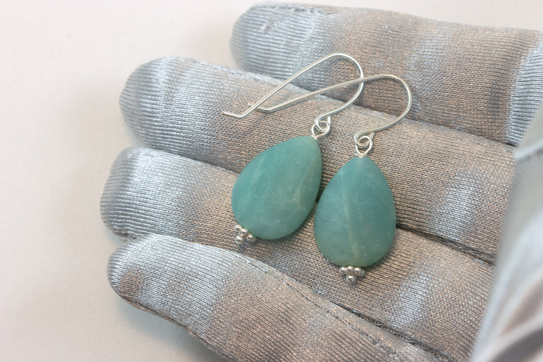 Amazonite Blue Aqua Smooth Earrings Matte – Sterling Silver or 14k Gold