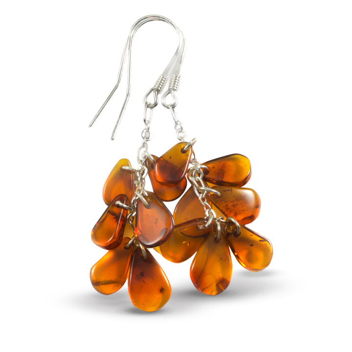 Amber Earrings Honey Smooth Cluster 2" – Sterling Silver