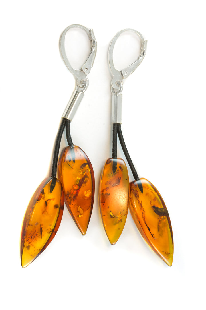Amber Honey Smooth Double Teardrop Earrings – Sterling Silver