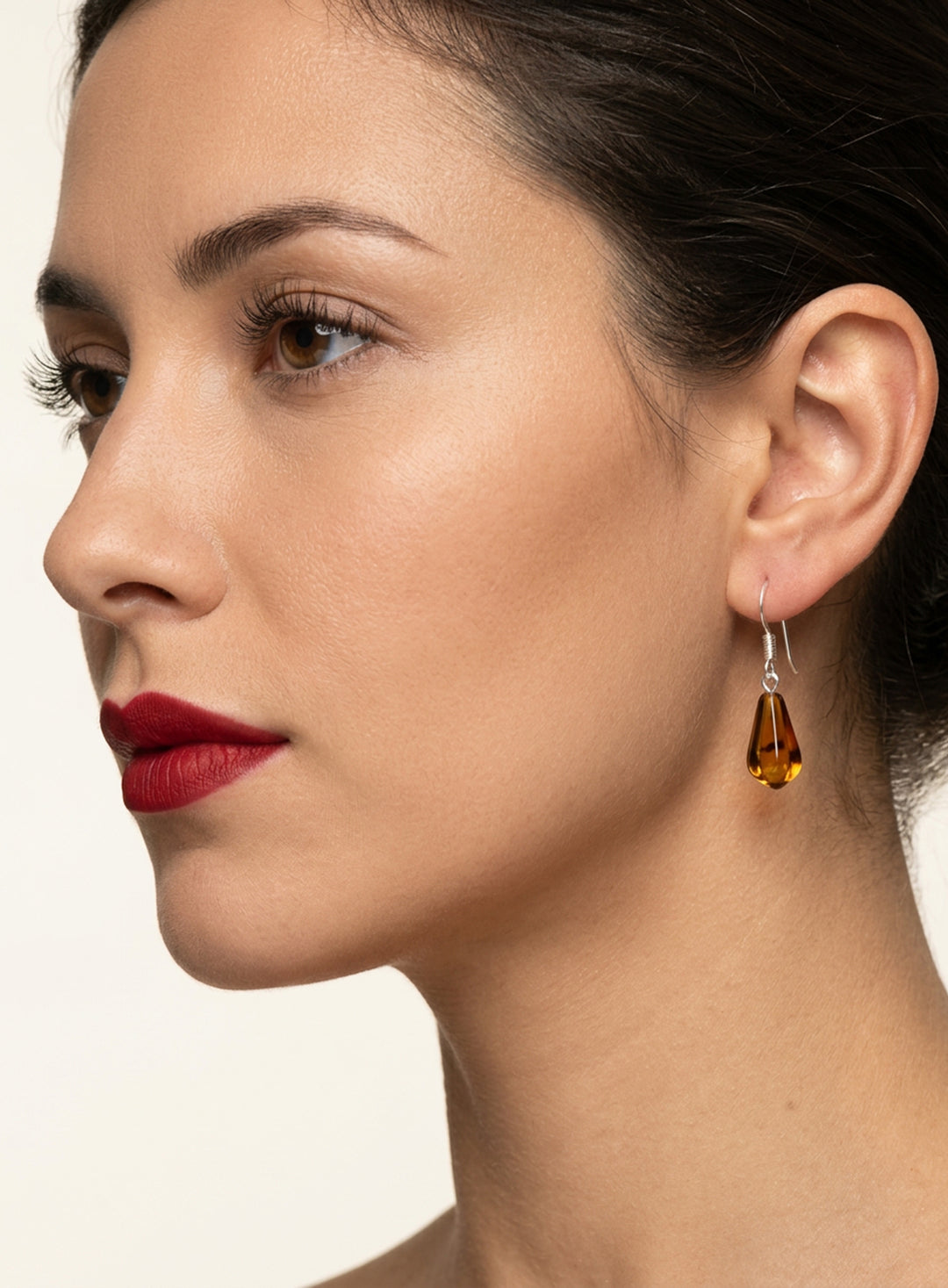 Amber Teardrop Angled Smooth Earrings – Sterling Silver