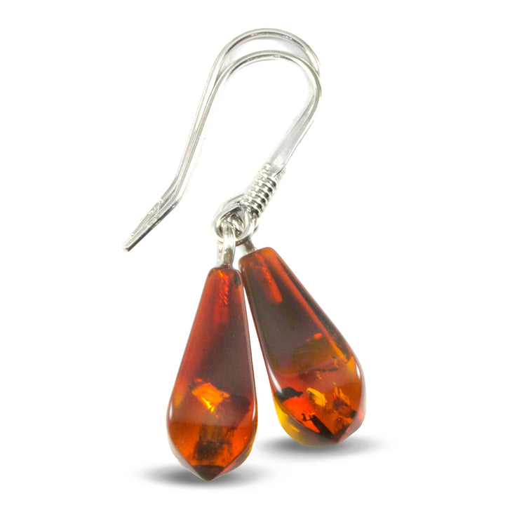 Amber Teardrop Angled Smooth Earrings – Sterling Silver