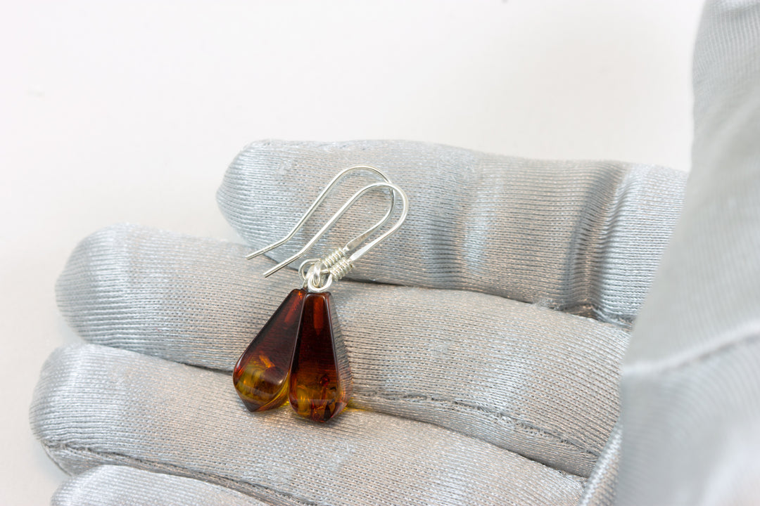 Amber Teardrop Angled Smooth Earrings – Sterling Silver