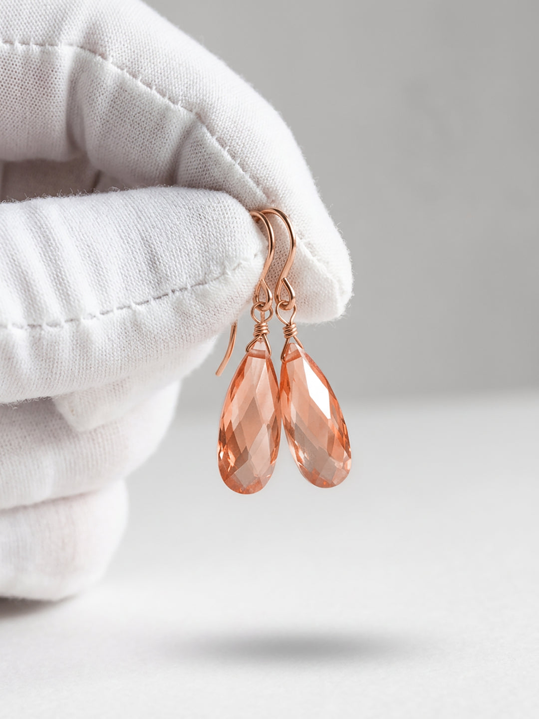 Peach Champagne Cognac Cubic Zirconia Earrings Faceted Long Teardrop CZ 14k Solid Gold or Filled or Sterling Silver Sim Diamond Dainty Drops