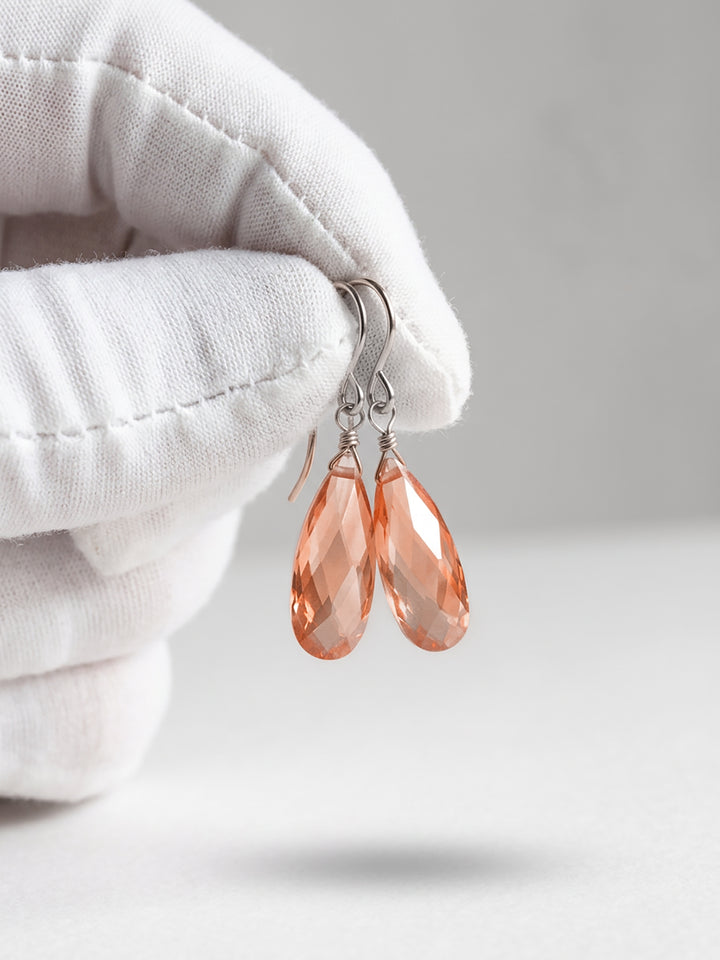 Peach Champagne Cognac Cubic Zirconia Earrings Faceted Long Teardrop CZ 14k Solid Gold or Filled or Sterling Silver Sim Diamond Dainty Drops