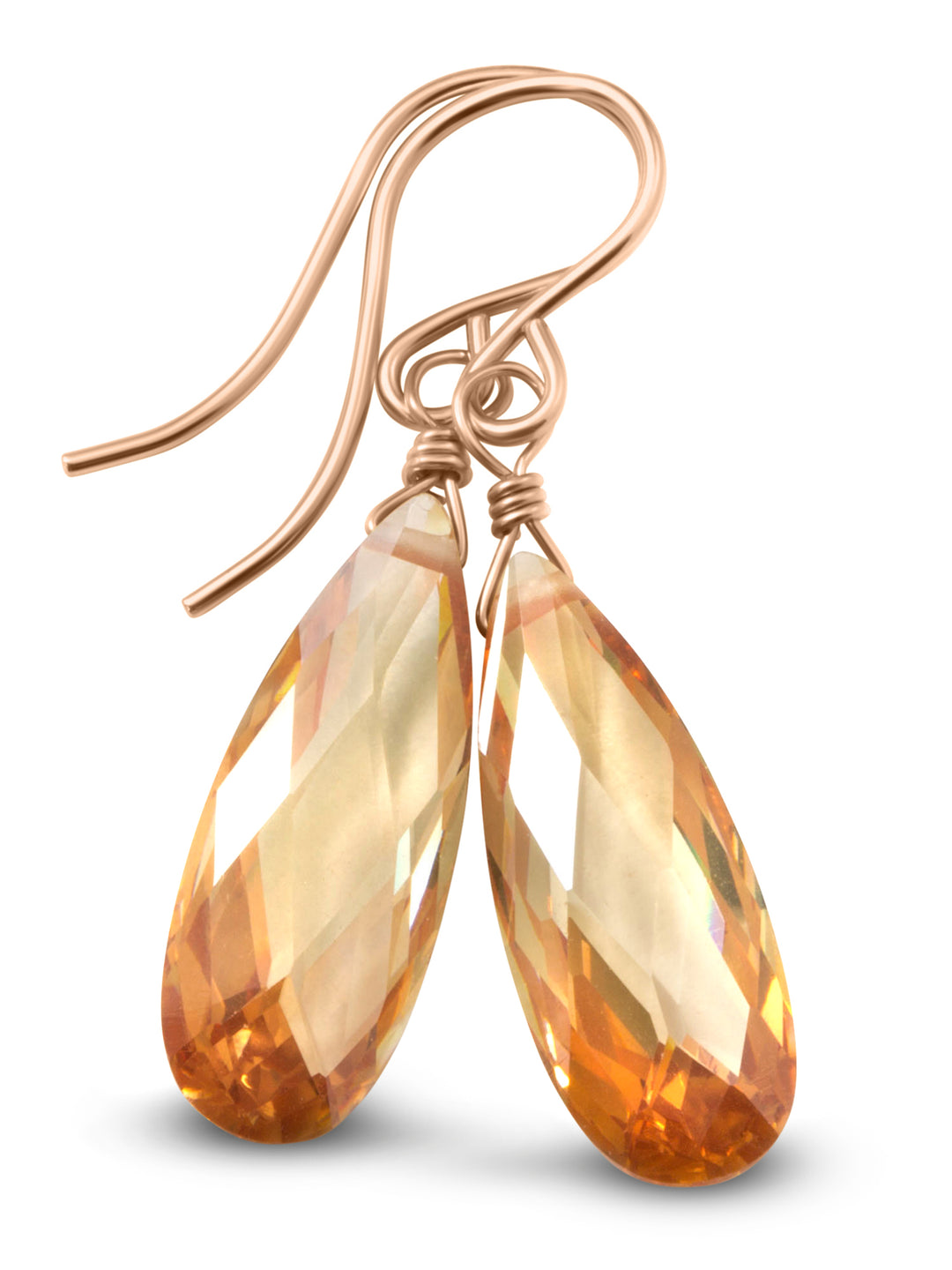 Peach Champagne Cognac Cubic Zirconia Earrings Faceted Long Teardrop CZ 14k Solid Gold or Filled or Sterling Silver Sim Diamond Dainty Drops