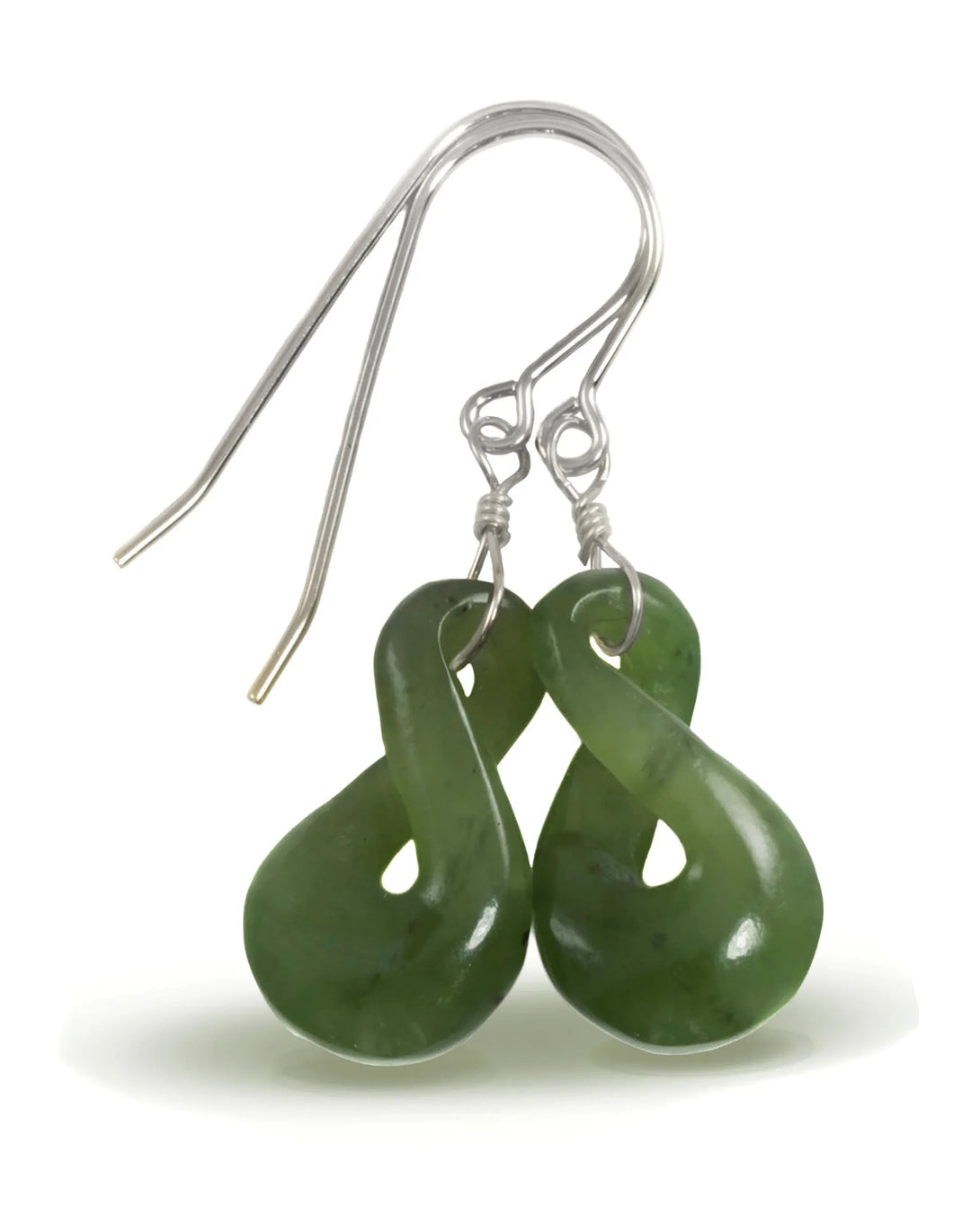 Natural Nephrite Green Jade Earrings Carved Double Infinity Teardrop 14k solid yellow gold or filled or Sterling Silver unique simple drops - Spyglass Designs