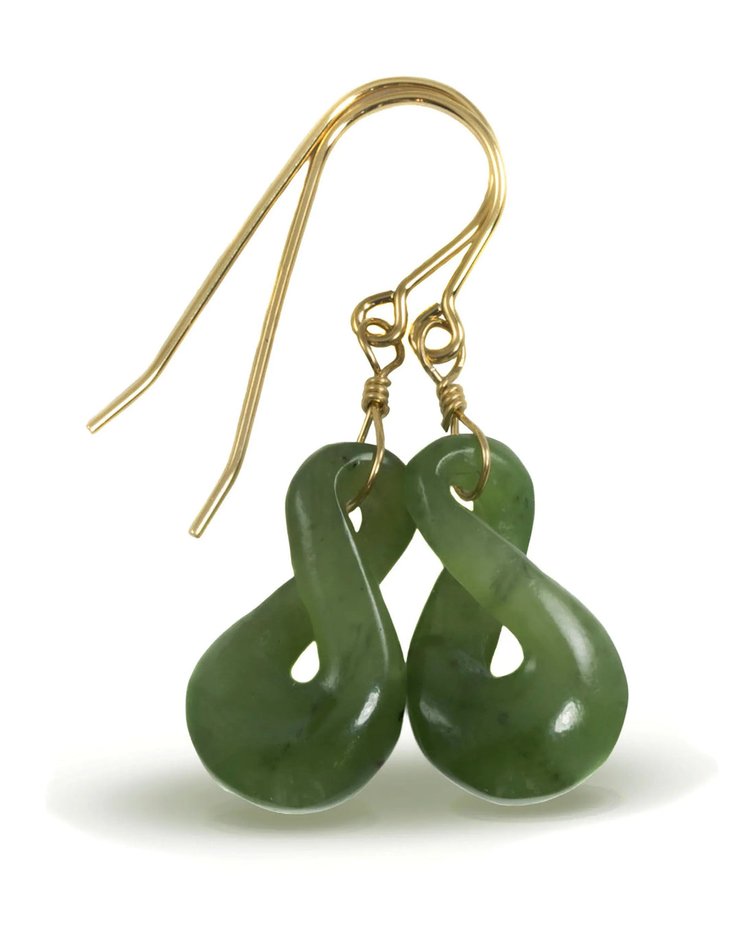 Natural Nephrite Green Jade Earrings Carved Double Infinity Teardrop 14k solid yellow gold or filled or Sterling Silver unique simple drops - Spyglass Designs