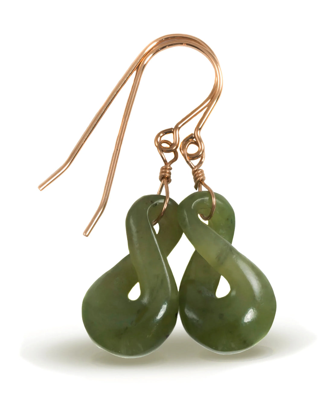 Natural Nephrite Green Jade Earrings Carved Double Infinity Teardrop 14k solid yellow gold or filled or Sterling Silver unique simple drops - Spyglass Designs