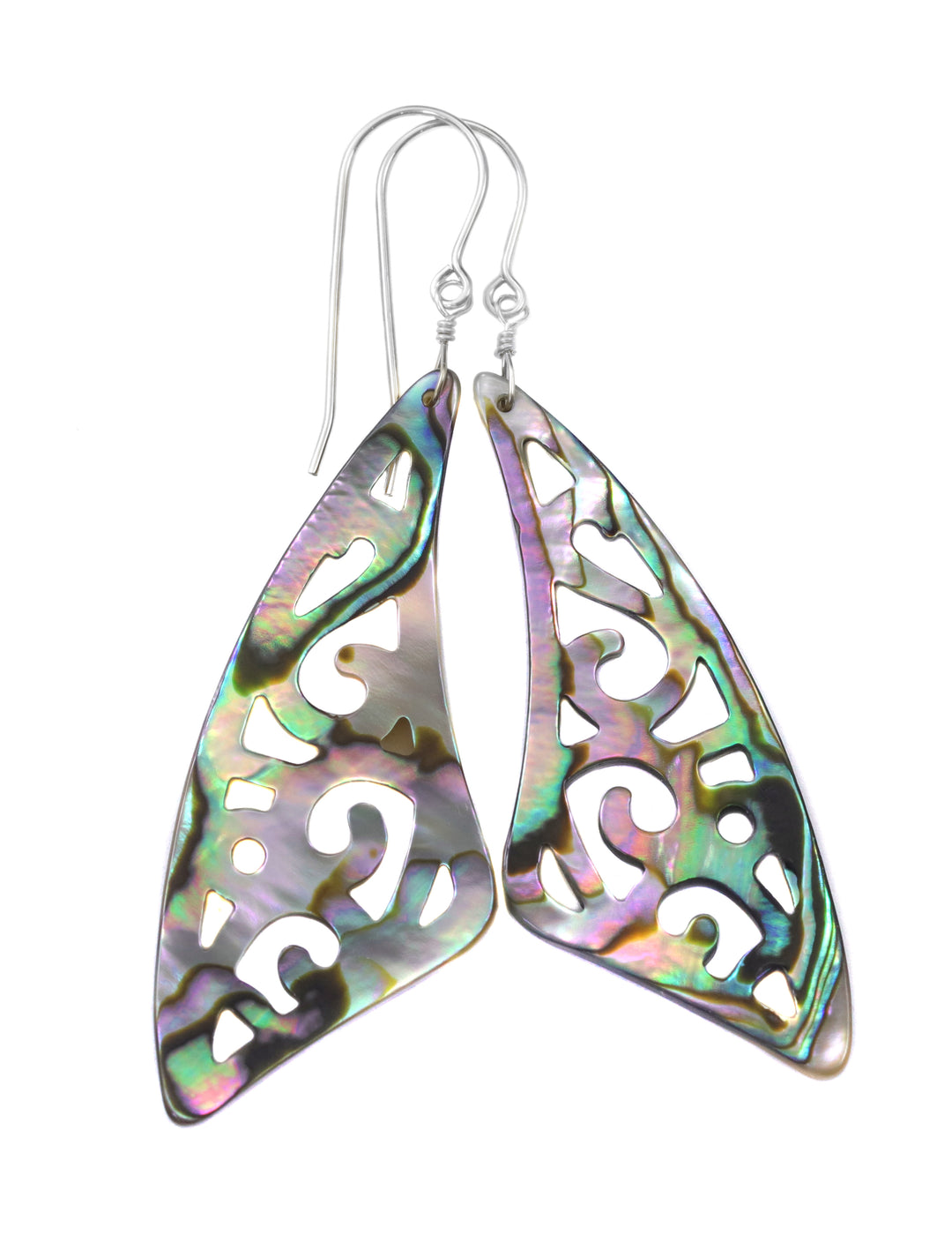 Mother of Pearl Abalone Earrings Shell Carved Relief Triangle Teardrop Natural 14k Solid Gold or Filled or Sterling Silver Large MOP Drops 2.6 Inch