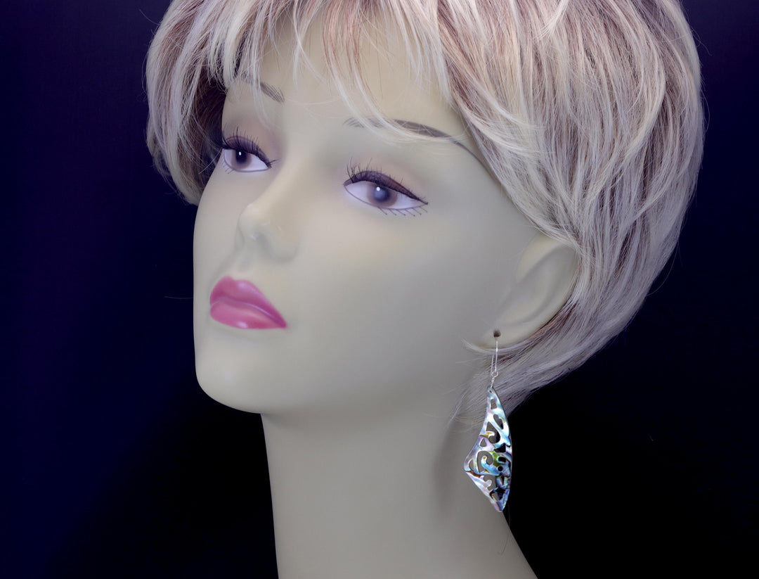 Mother of Pearl Abalone Earrings Shell Carved Relief Triangle Teardrop Natural 14k Solid Gold or Filled or Sterling Silver Large MOP Drops 2.6 Inch