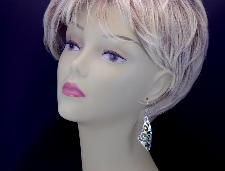 Mother of Pearl Abalone Earrings Shell Carved Relief Triangle Teardrop Natural 14k Solid Gold or Filled or Sterling Silver Large MOP Drops 2.6 Inch